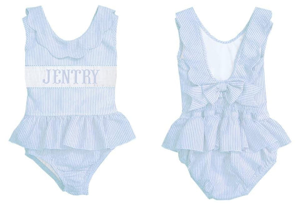 Blue Seersucker Swimsuit Pre-Order - Smocked South