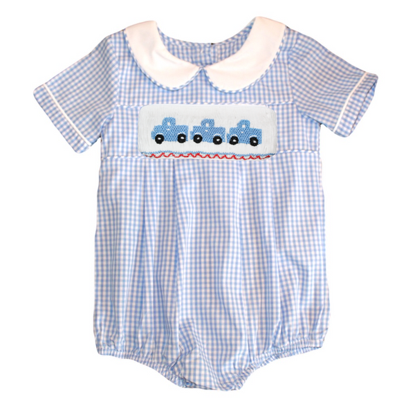 Swap-A-Smock Boys Collared  Bubble - Light Blue Gingham