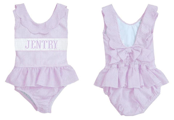 Light Pink Seersucker Swimsuit Pre-Order - Smocked South