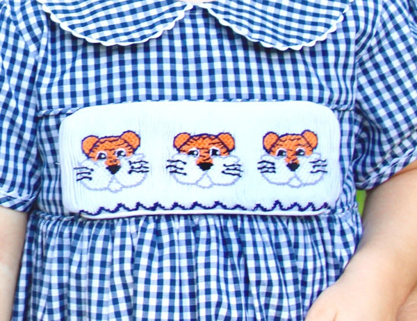 Swap-A-Smock Blue/Orange Tiger Head Tab - Smocked South