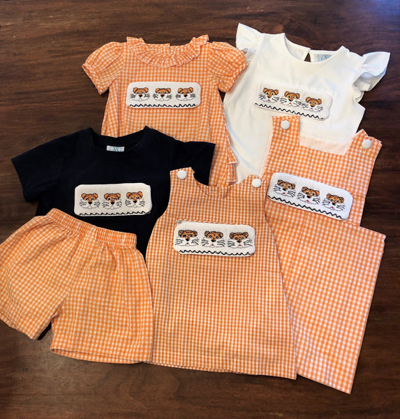 Swap-A-Smock Blue/Orange Tiger Head Tab - Smocked South