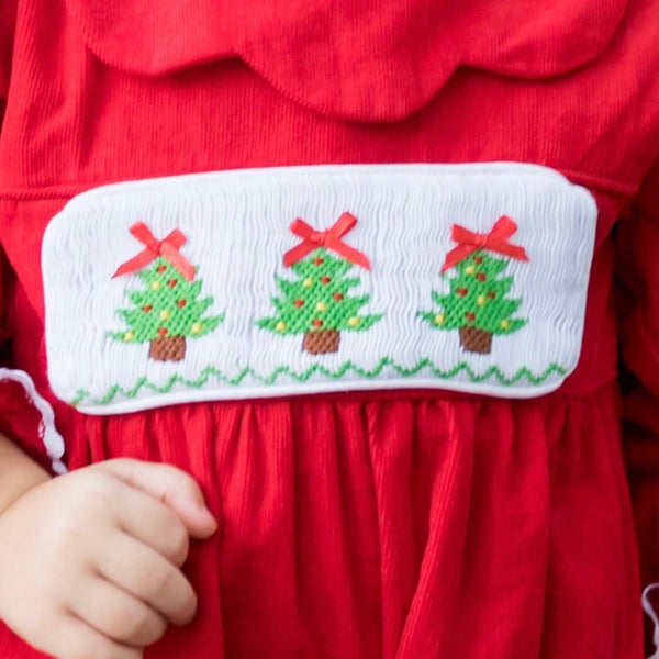 Swap-A-Smock Christmas Tree with Red Bow Tab - Smocked South