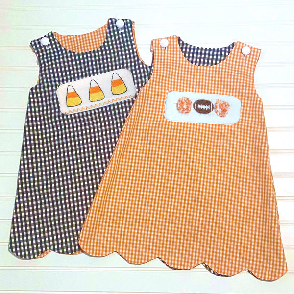 Swap-A-Smock Reversible Scalloped Jumper - Orange and Black - Smocked South