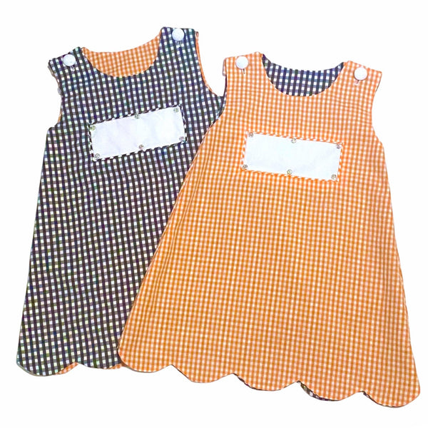 Swap-A-Smock Reversible Scalloped Jumper - Orange and Black - Smocked South