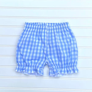 Girls Bubble Shorts - Light Blue Large Check - Smocked South