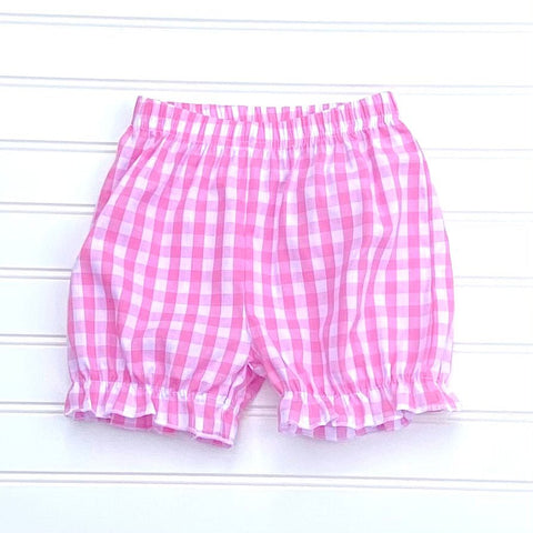 Girls Bubble Shorts - Light Pink Large Check - Smocked South
