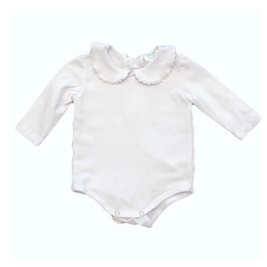 Peter Pan Round Collar Long Sleeve Onesie with Ric-Rac - Smocked South