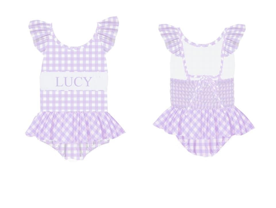 Purple Gingham Swimsuit Pre-Order - Smocked South