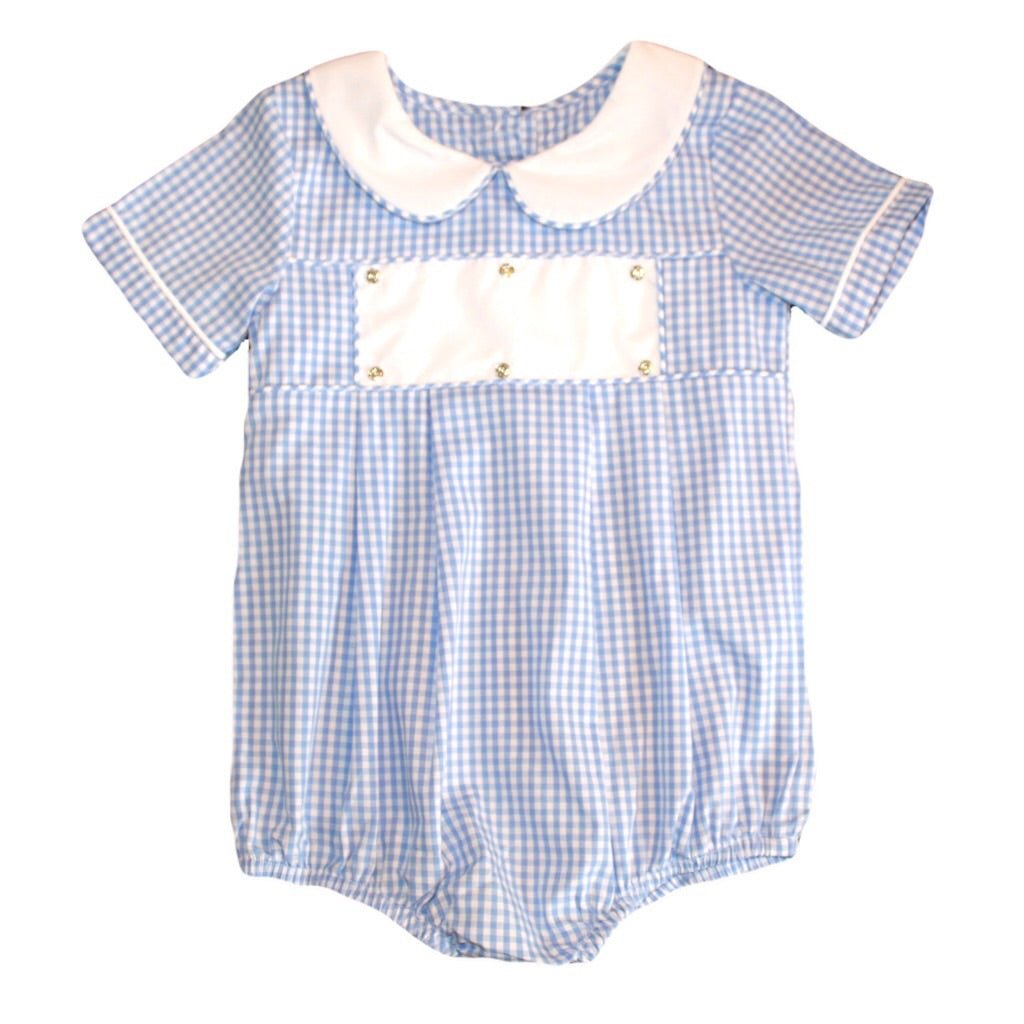 Swap-A-Smock Boys Collared Bubble - Light Blue Gingham - Smocked South