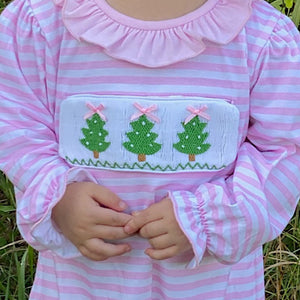 Swap-A-Smock Christmas Tree with Pink Bow Tab - Smocked South